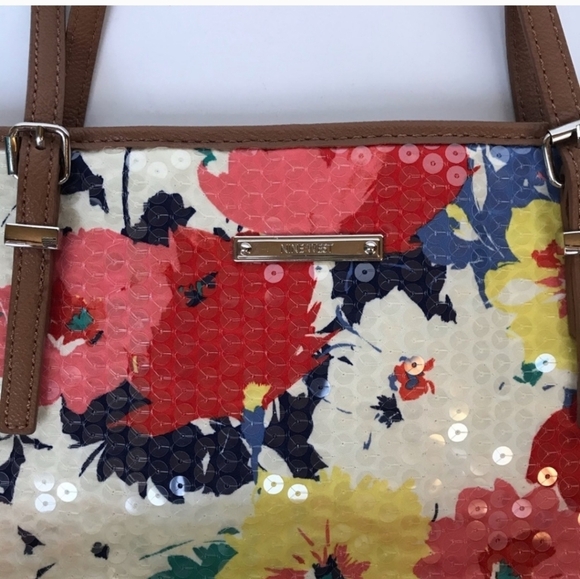 Nine West 3-section shoulder bag clear sequin floral zip top purse, multicolor - Picture 3 of 9